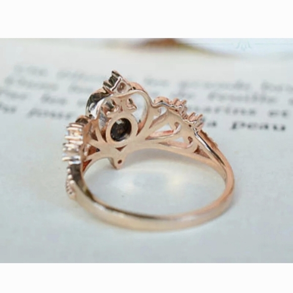 New 2pc 18K Rose Gold Plated Blue Fire Opal White Topaz Crown & Band Set. - Picture 4 of 11